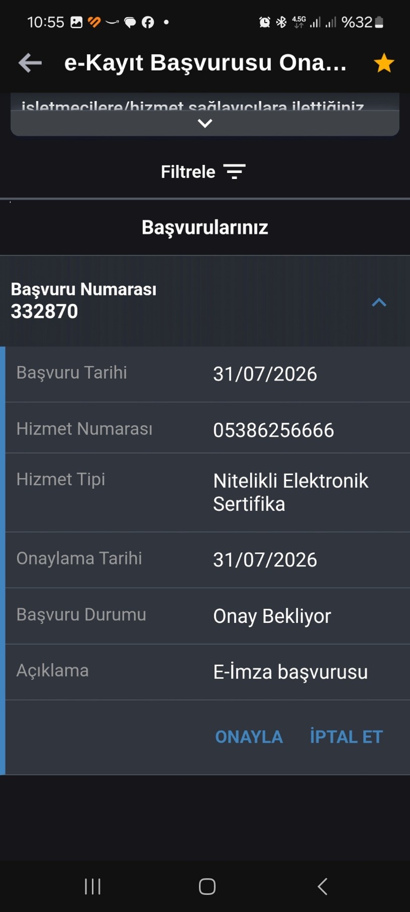 Başvurunun onaylanması