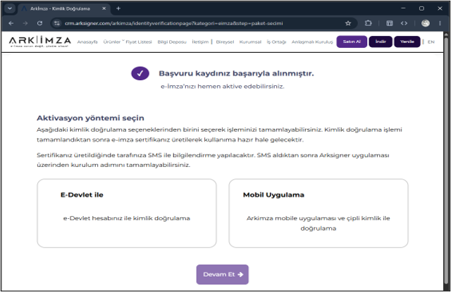 Başvuru kaydı başarıyla alındı